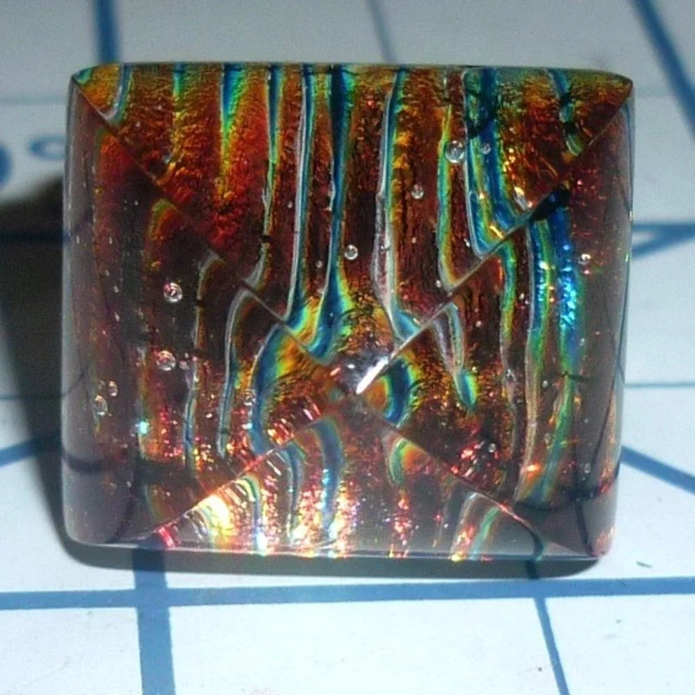Vintage Sterling Silver Dichroic Art Glass Ring Size 6 925 Iridescent Foil  Cab